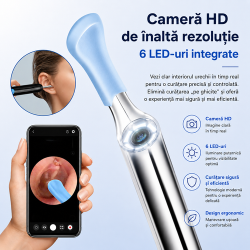 CamMicroscop pentru Urechi cu Cameră HD - Curățare Sigură și Vizualizare în Timp Real